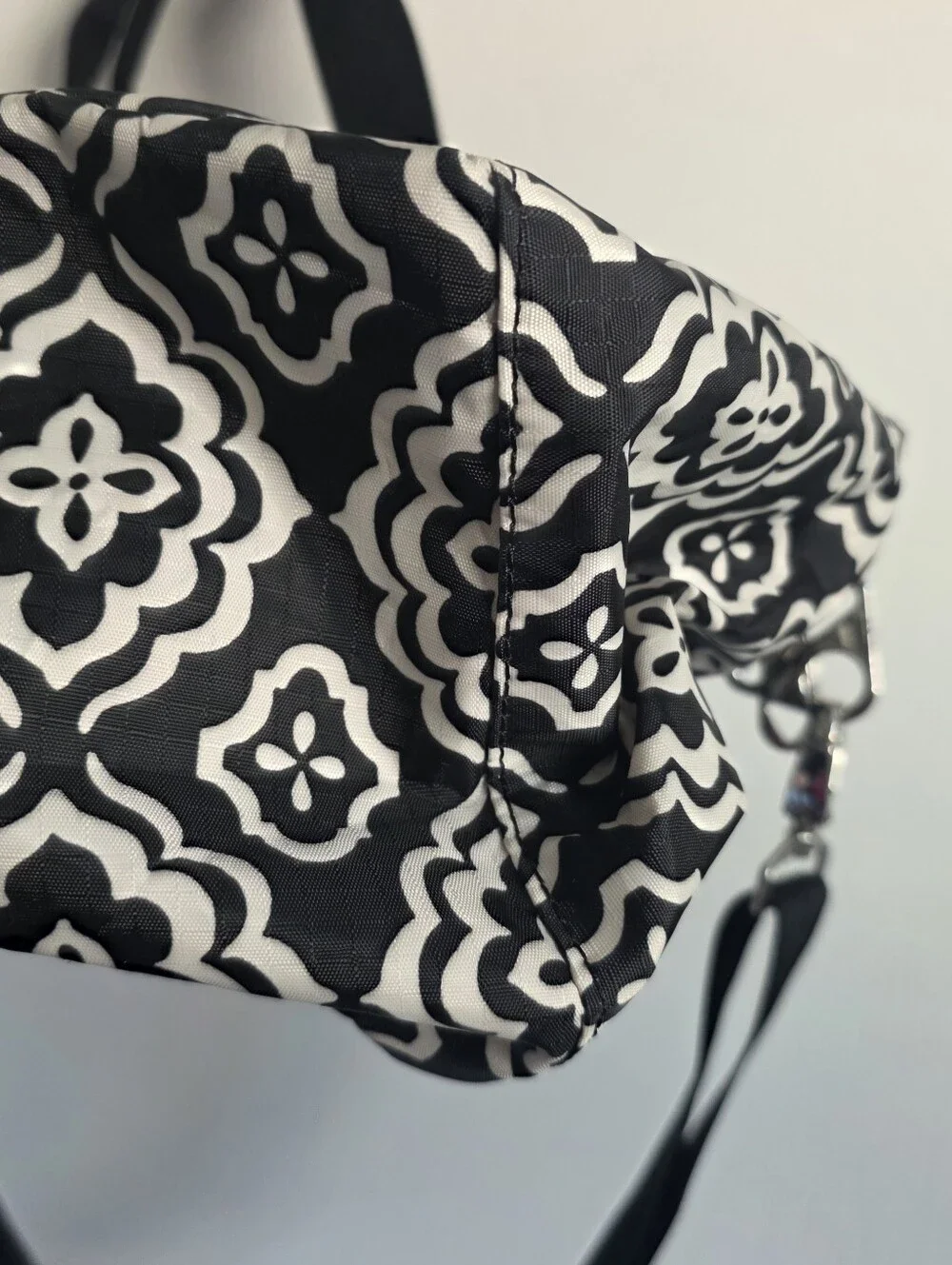 Brighton Large Duffle Weekender Travel Bag Black White Medallion.